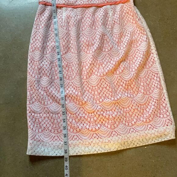 Alex Marie Peach Dress with White Lace Overlay, Cap Sleeves (Size: 8) - Picture 11 of 15
